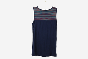 Green Envelope Embroidered Blue Tank | S