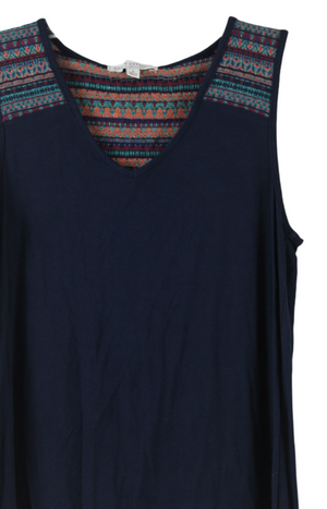 Green Envelope Embroidered Blue Tank | S