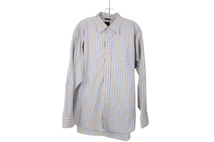 Chaps Classic Fit Non-Iron Blue Tan Plaid Shirt | 17 1/2 34/35