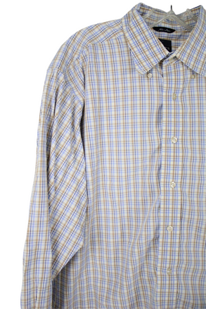Chaps Classic Fit Non-Iron Blue Tan Plaid Shirt | 17 1/2 34/35