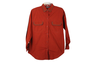 Retro Burnt Orange Beaded Shirt | M