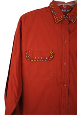 Retro Burnt Orange Beaded Shirt | M