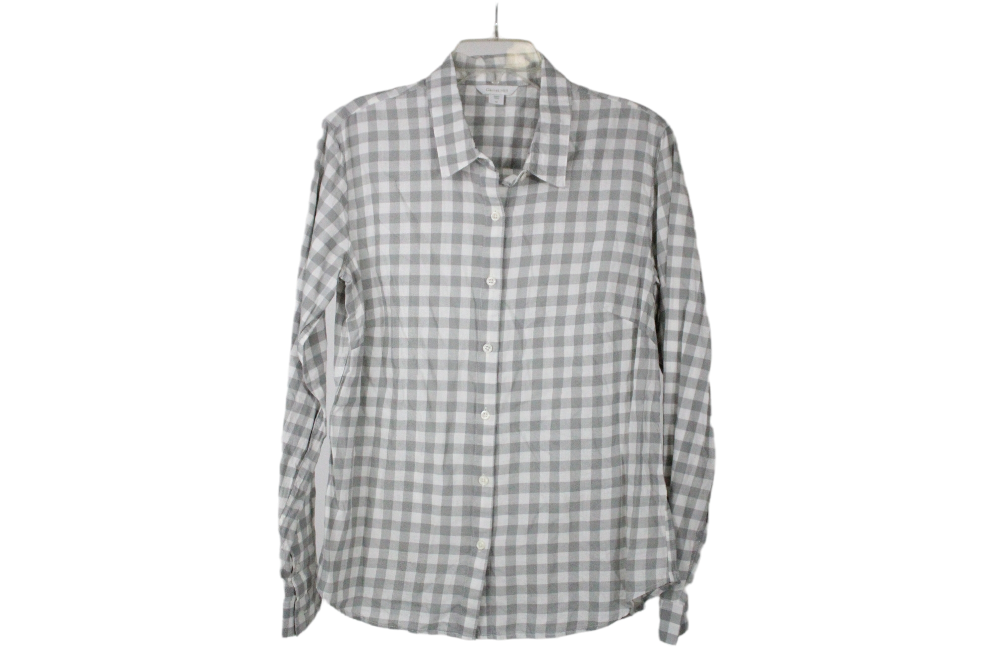 NEW Garnet Hill Gray Gingham Button Down | 12
