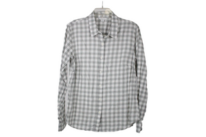 NEW Garnet Hill Gray Gingham Button Down | 12