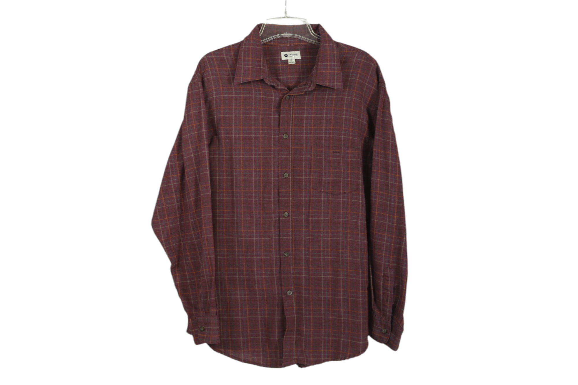Haggar Dark Pink Plaid Shirt | XL