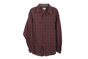 Haggar Dark Pink Plaid Shirt | XL