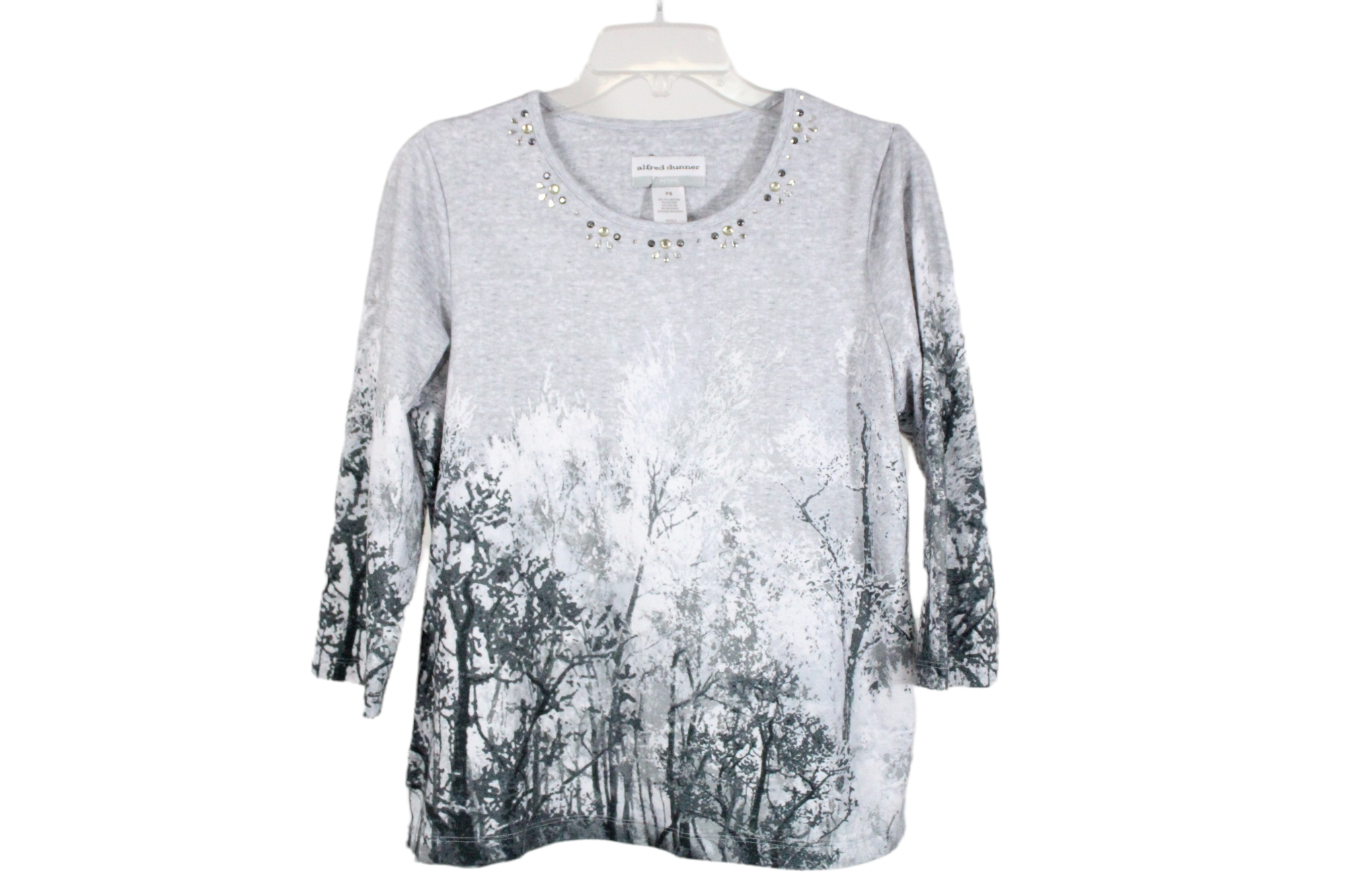 Alfred Dunner Gray Tree Knit Shirt | S Petite