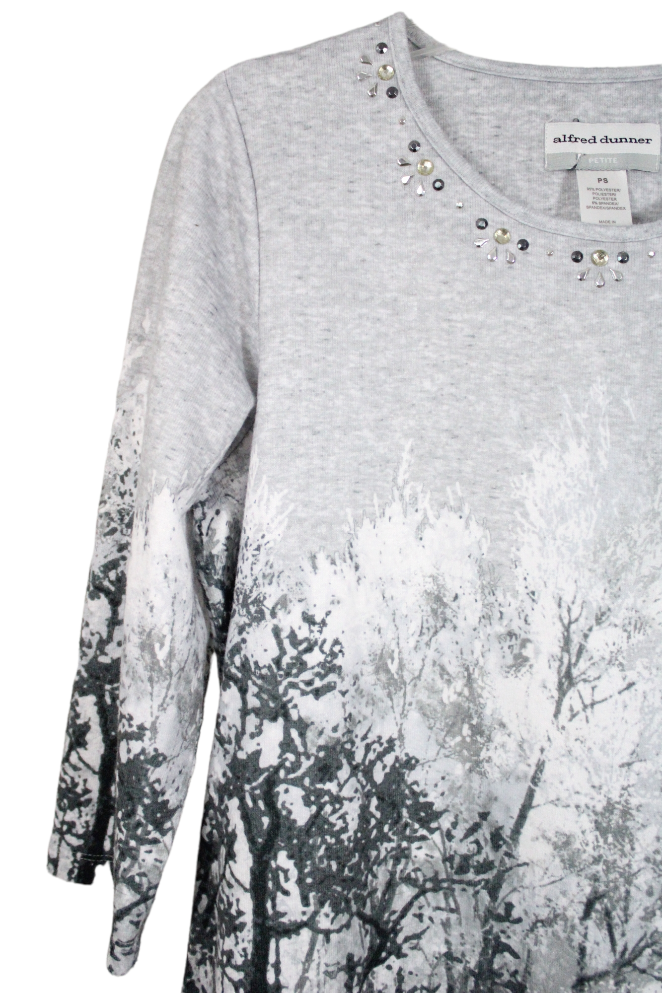 Alfred Dunner Gray Tree Knit Shirt | S Petite