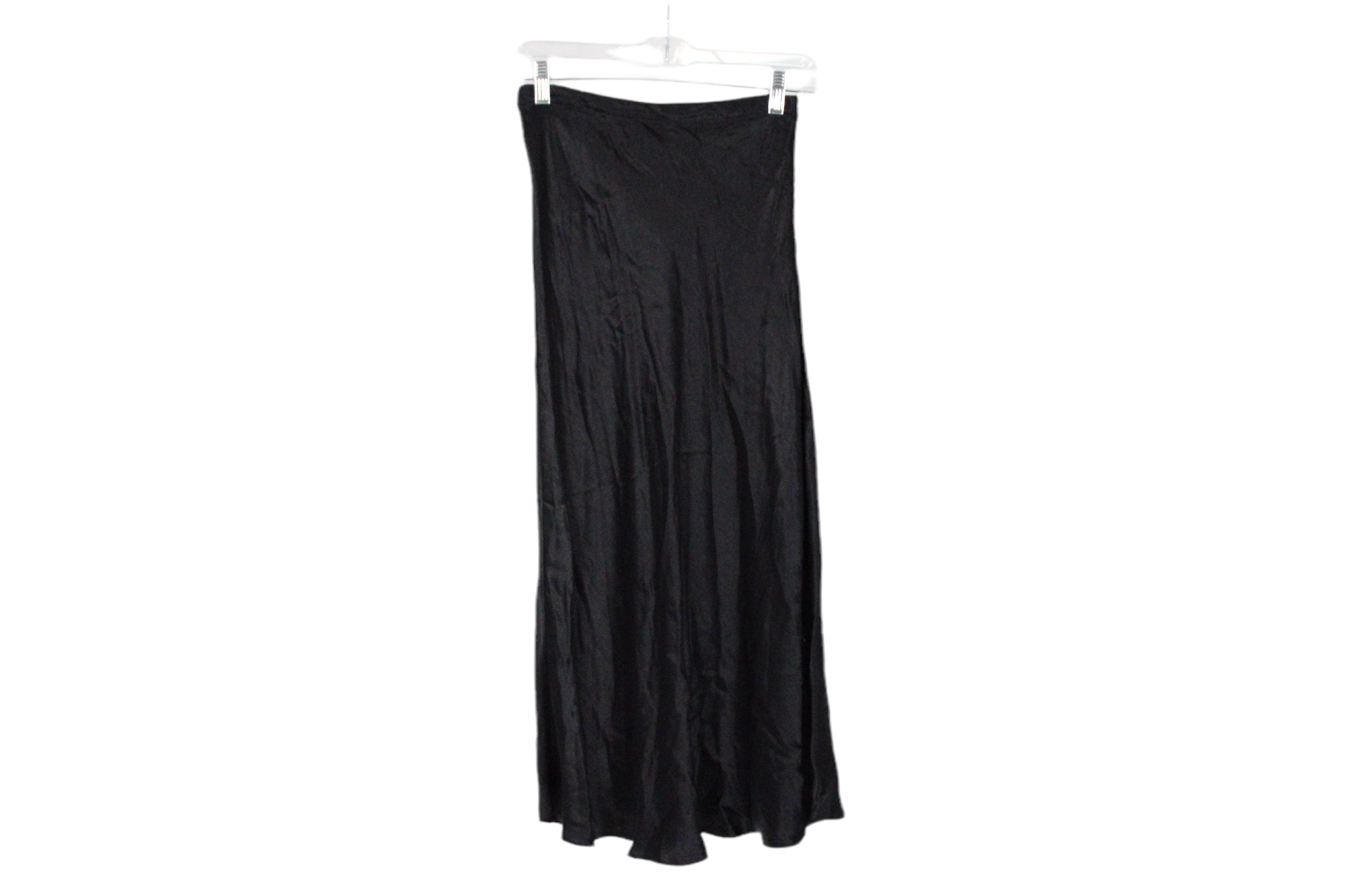 Zara Black Satin Material Calf Length Skirt | XS