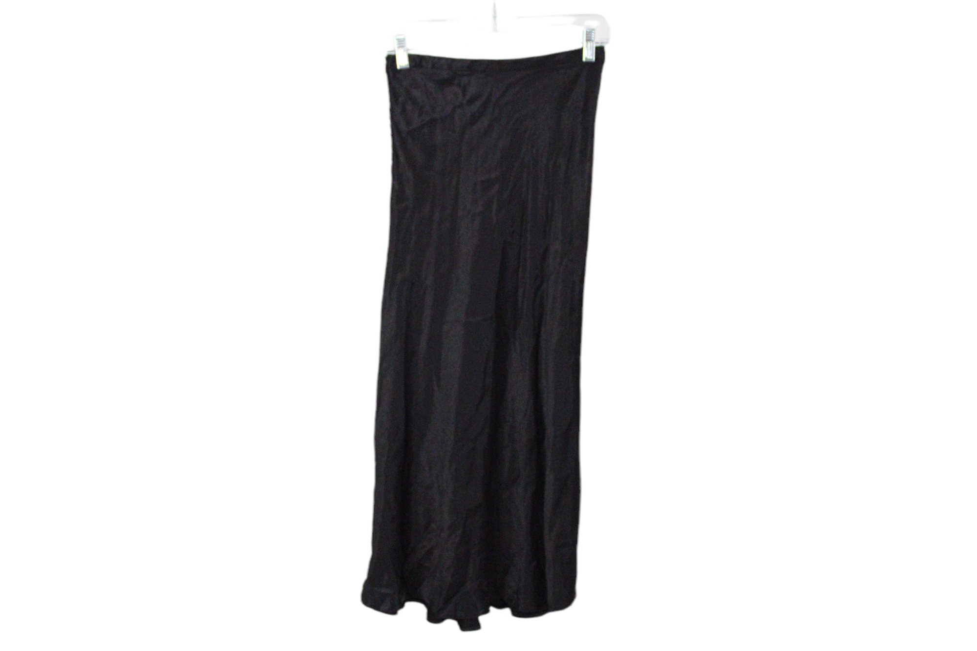Zara Black Satin Material Calf Length Skirt | XS