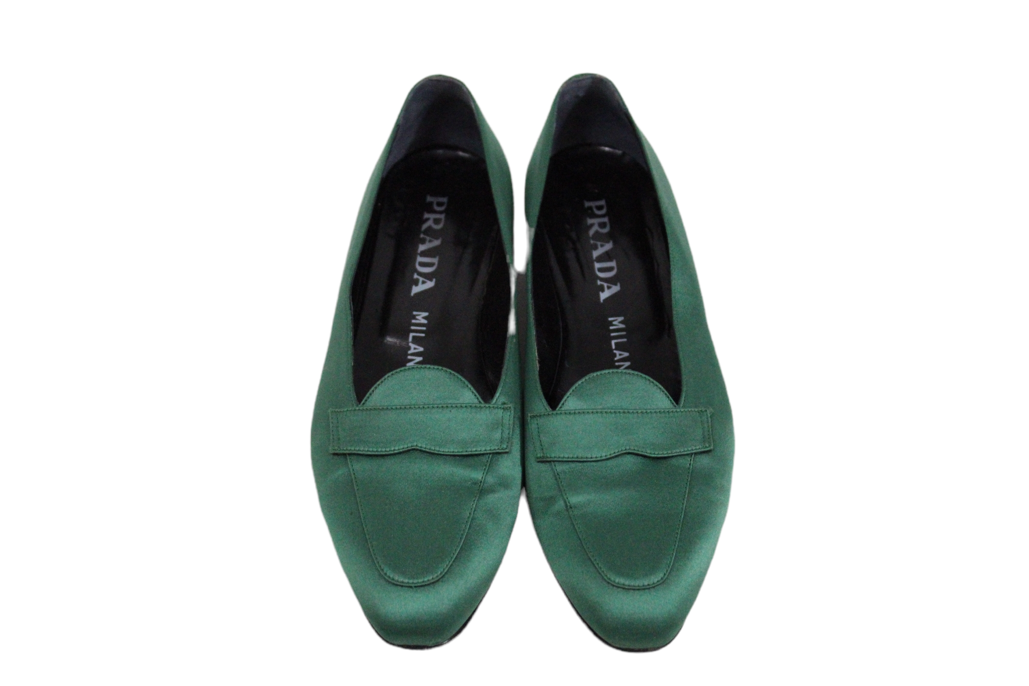 Prada Milano Silk Green Loafer Flats | Size 37 1/2 (6.5)
