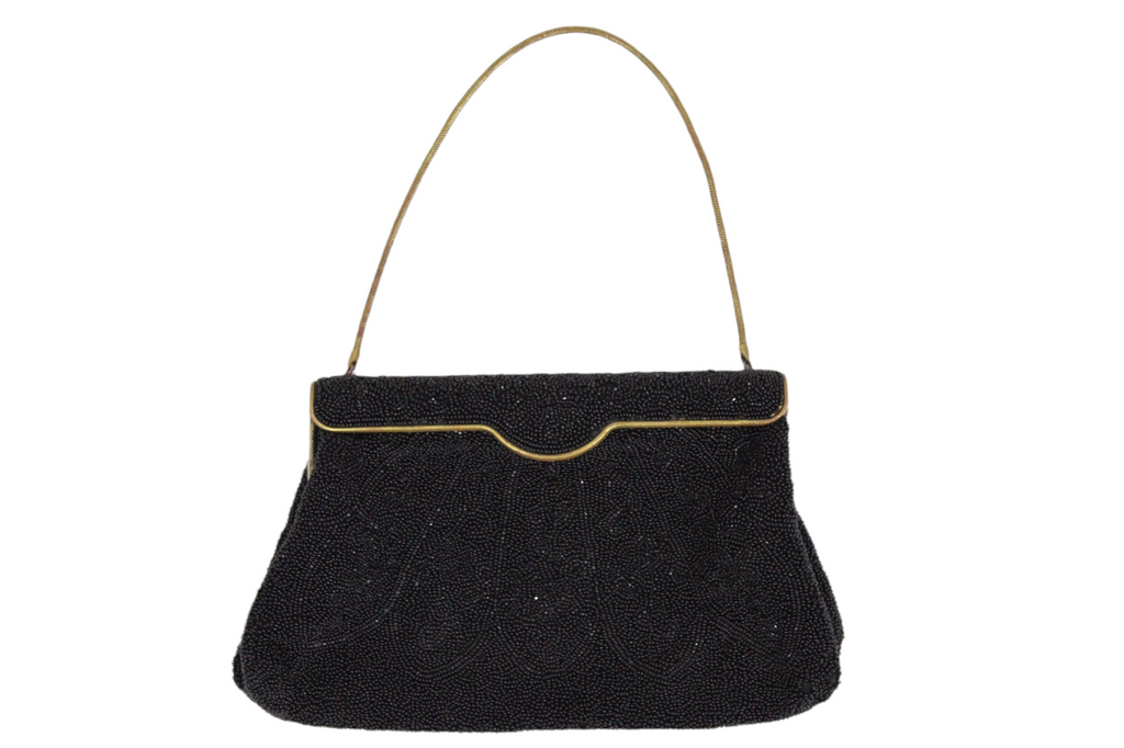 Antique Beaded  H. A. + E Smith Ltd Bermuda Made In France Black Purse