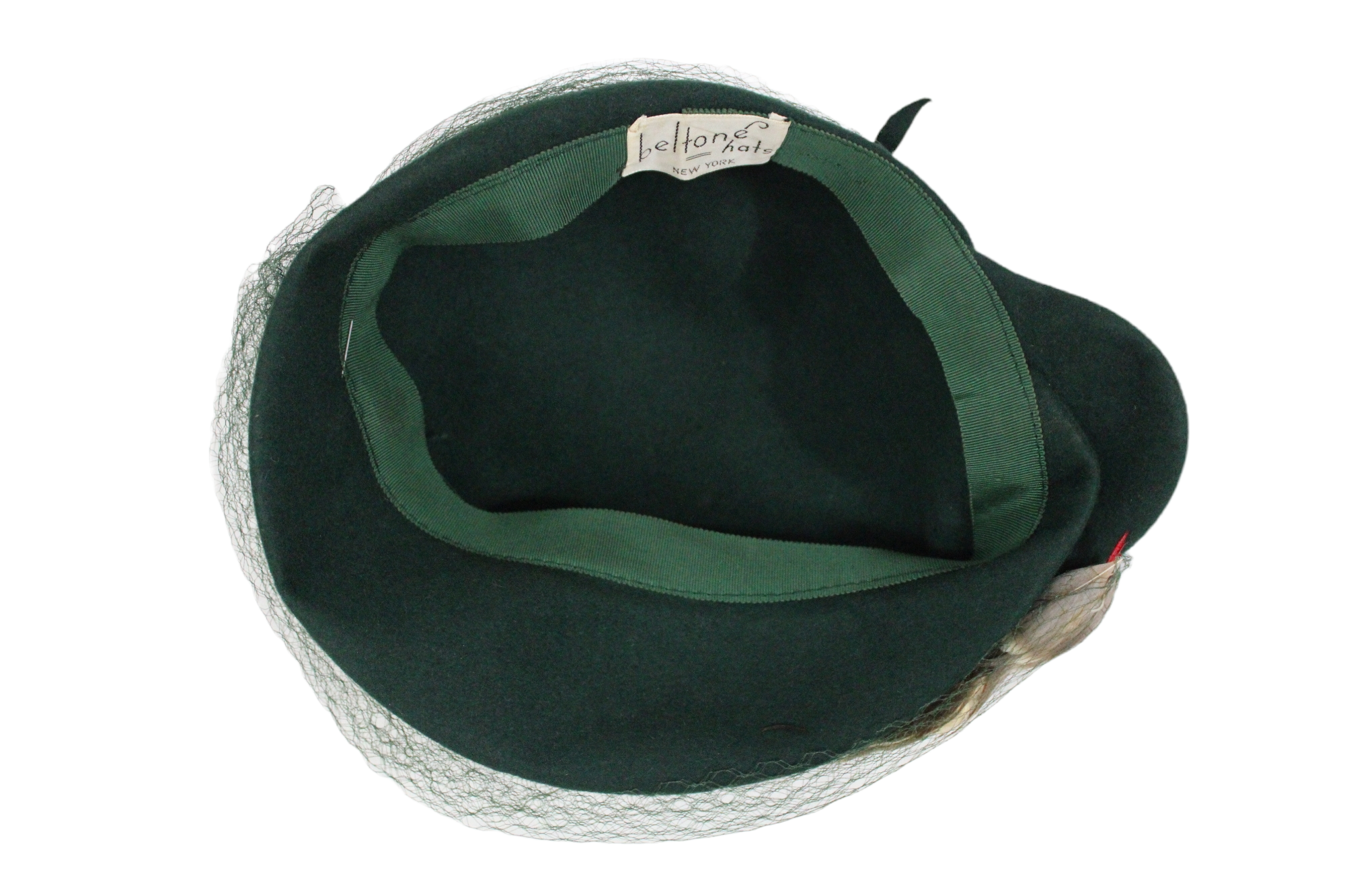 Beltone Hats New York Green Feather Antique Hat