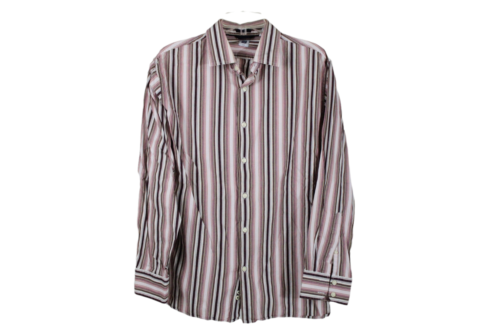 Gap Fitted Burgundy Striped Long Sleeved Shirt | L