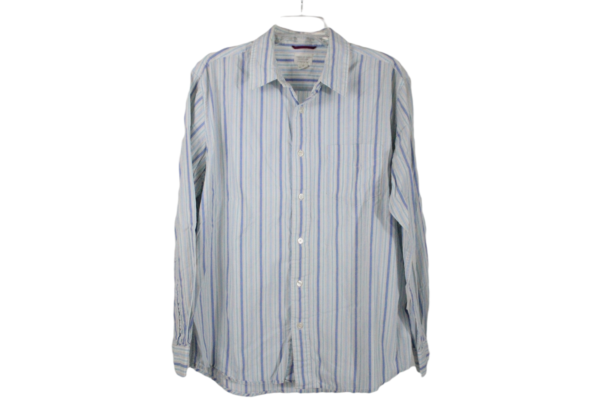American Eagle Blue Striped Long Sleeved Shirt | L