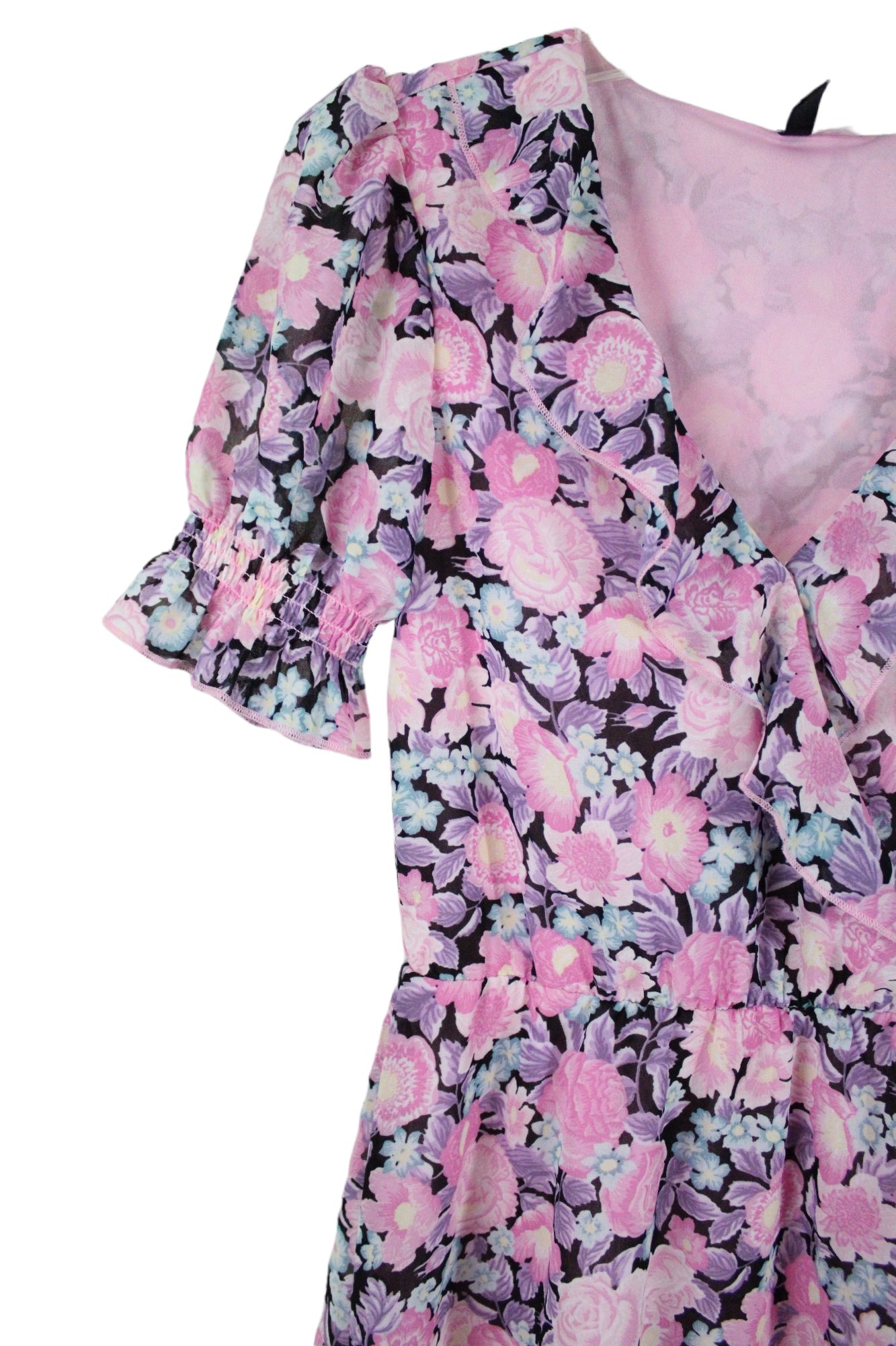 Divided Pink Floral Chiffon Dress | XXS
