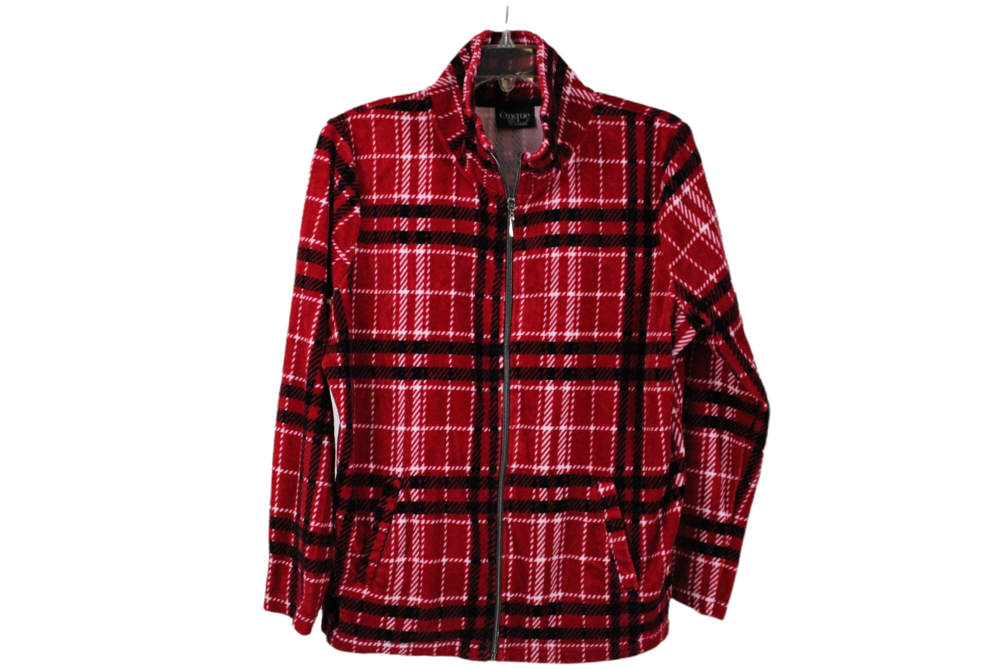 Onque Casual Red Plaid Zip Up Jacket | L