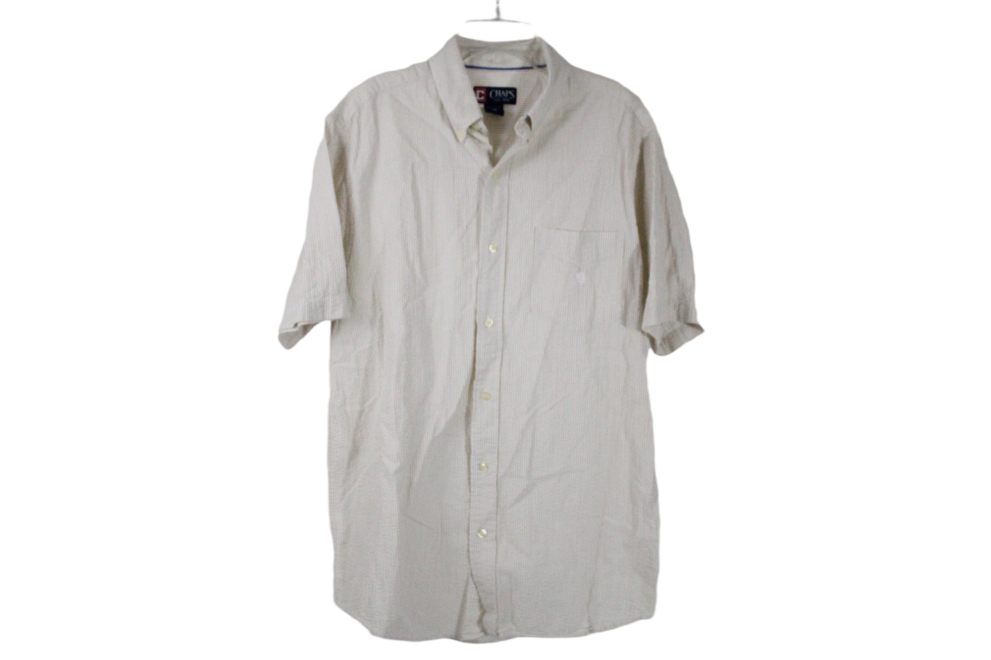 Chaps White Tan Striped Shirt | M
