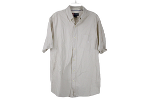 Chaps White Tan Striped Shirt | M