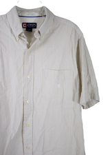 Chaps White Tan Striped Shirt | M
