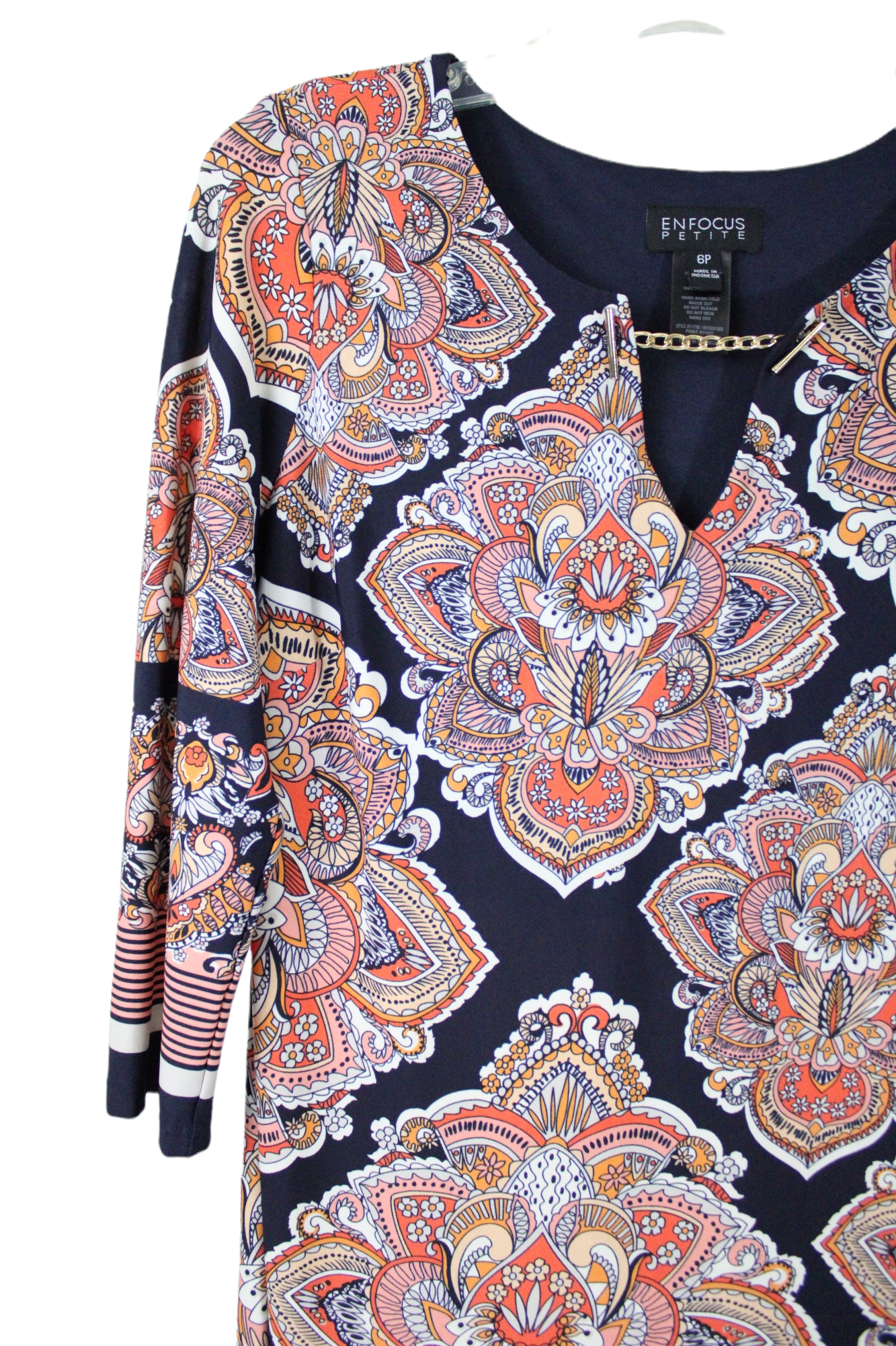 Enfocus Petite Navy Blue Orange Dress | 6 Petite