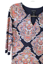 Enfocus Petite Navy Blue Orange Dress | 6 Petite