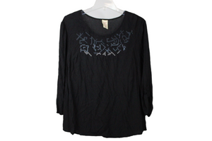 Faded Glory Black Embroidered Top | L