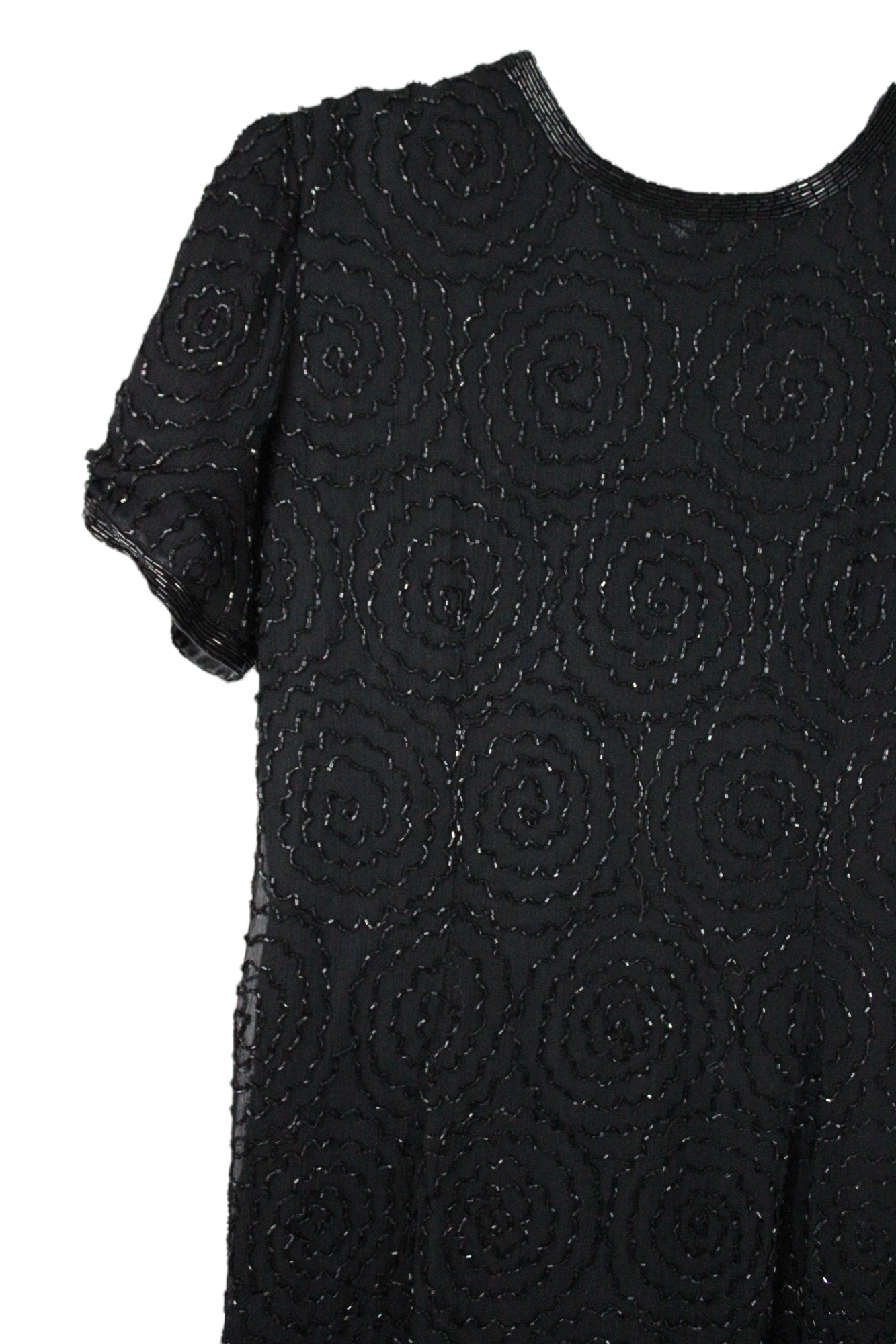 Vintage Adrianna Papell Evening Black Beaded Dress | 10 Petite