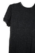 Vintage Adrianna Papell Evening Black Beaded Dress | 10 Petite