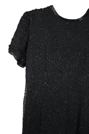 Vintage Adrianna Papell Evening Black Beaded Dress | 10 Petite