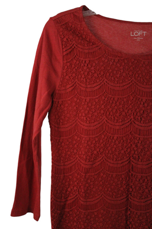 Ann Taylor Burnt Orange Lace Front Top | XXS
