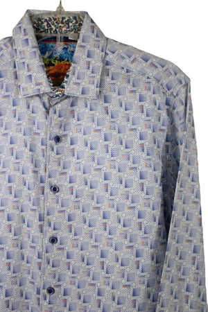 Robert Graham Blue Pattern Classic Fit Button Down Shirt | L