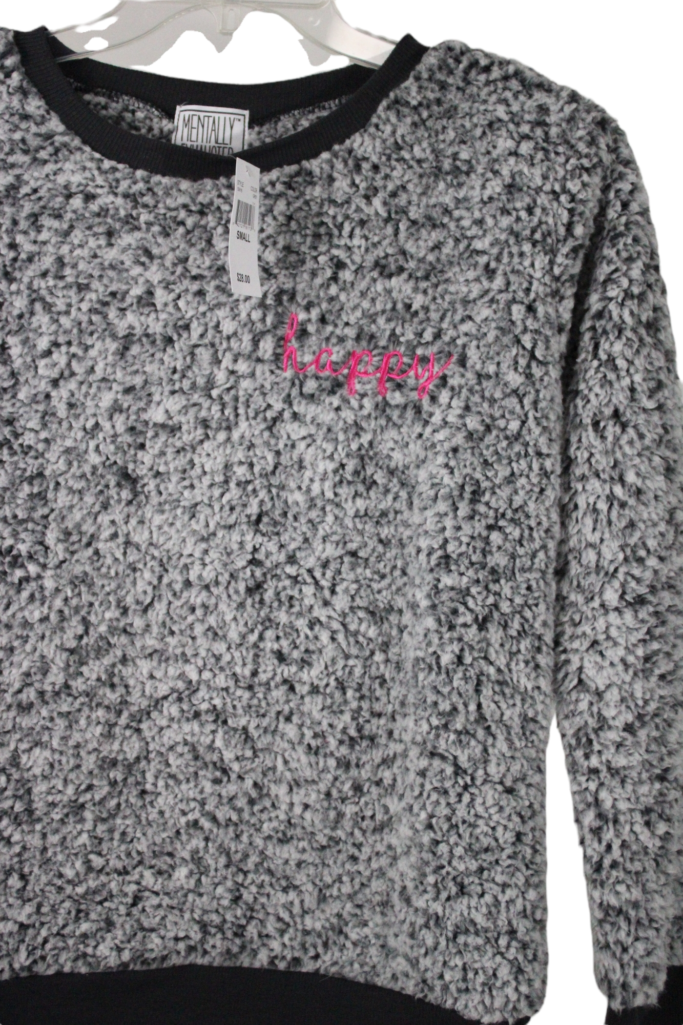 NEW Mentally Exhausted Sherpa "Happy" Embroidered Sweatshirt | S