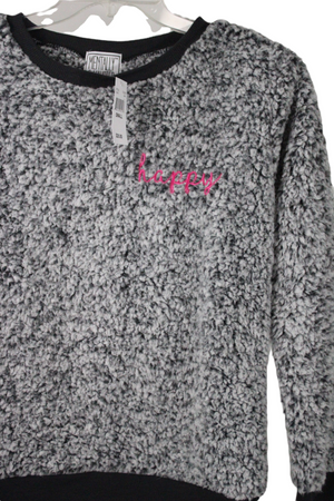 NEW Mentally Exhausted Sherpa "Happy" Embroidered Sweatshirt | S
