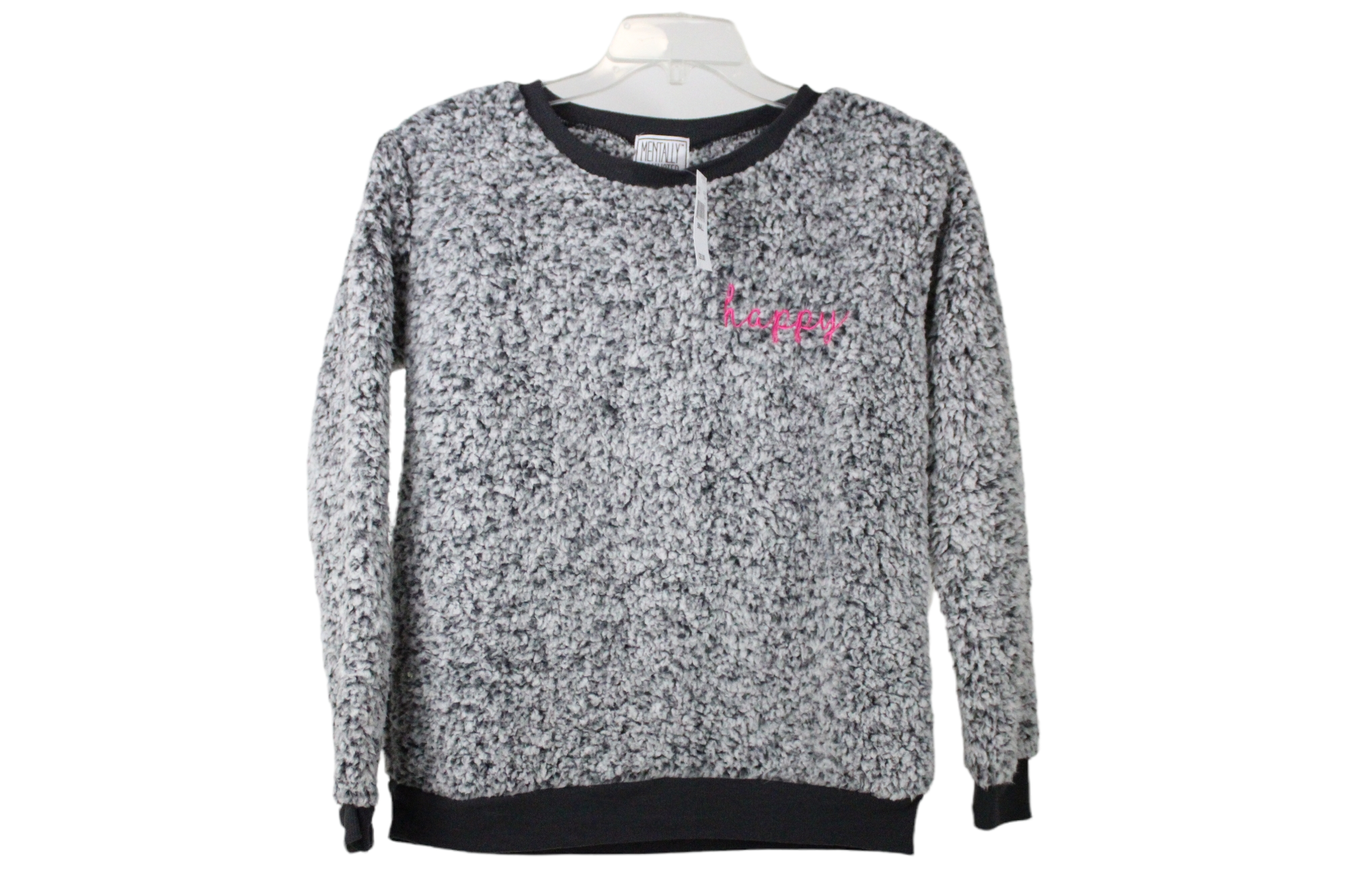 NEW Mentally Exhausted Sherpa "Happy" Embroidered Sweatshirt | S
