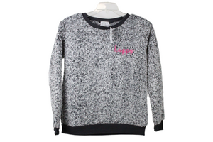 NEW Mentally Exhausted Sherpa "Happy" Embroidered Sweatshirt | S