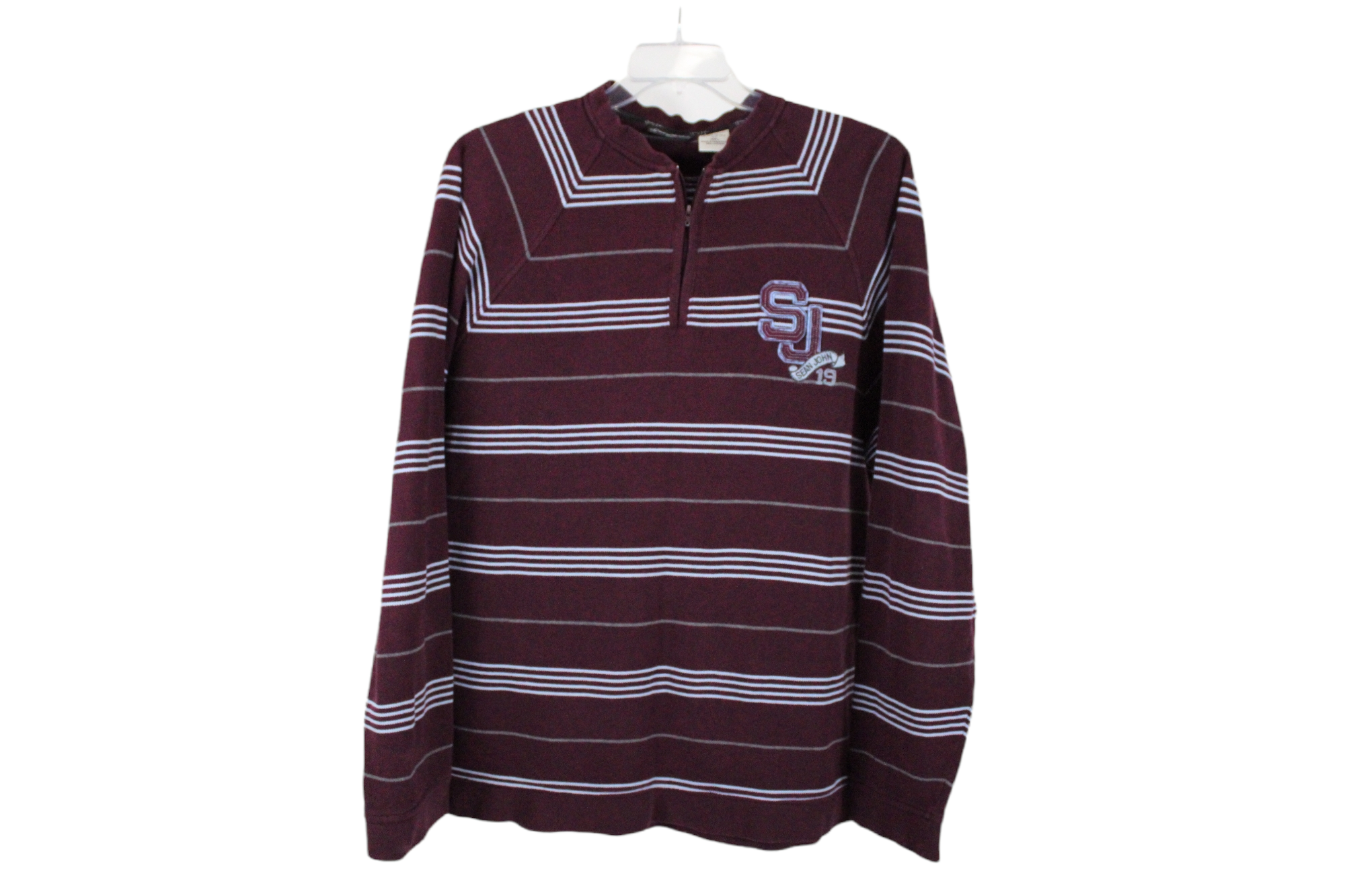 Sean John Burgundy Striped Long Sleeved Shirt | XXL