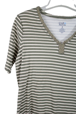 Faded Glory Green Gold Shimmer Striped Top | M