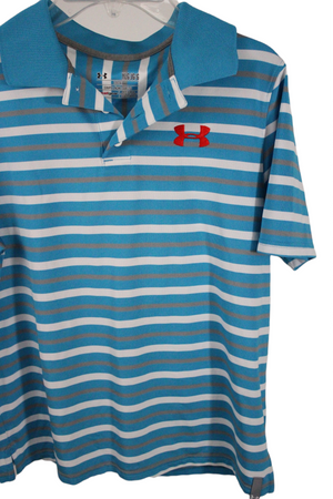 Under Armour Loose Fit HeatGear Blue Striped Shirt | Youth L (14/16)