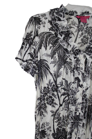 Sunny Leigh Black White Tropical Tree Blouse | Petite S