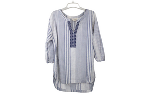 Universal Thread Embroidered Blue Striped Tunic Top | M