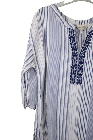 Universal Thread Embroidered Blue Striped Tunic Top | M