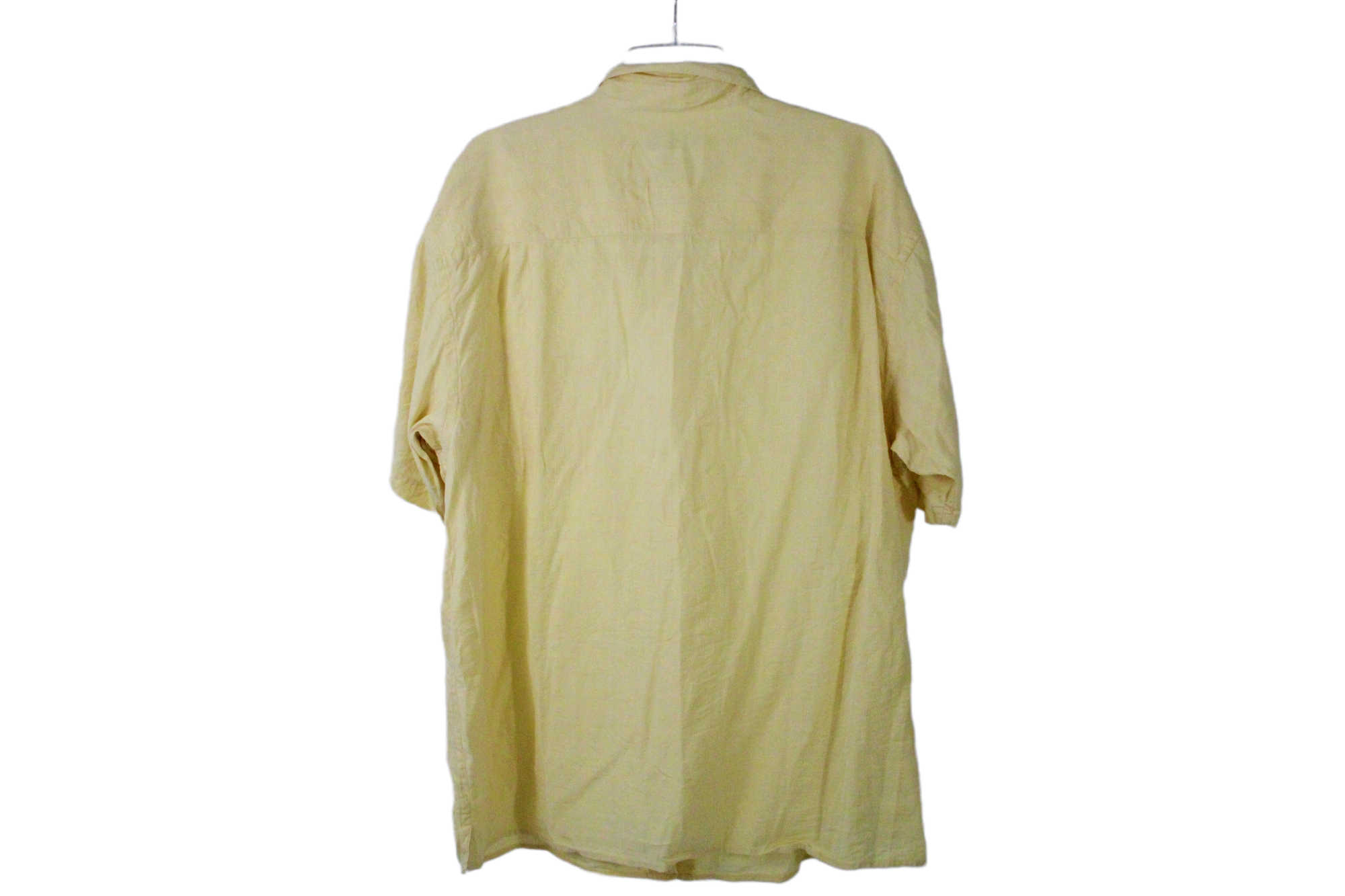 Lamberti Pale Yellow Plaid Textured Silk Shirt | XL