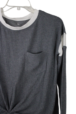 SO Gray Waffle Knit Cozy Top | S