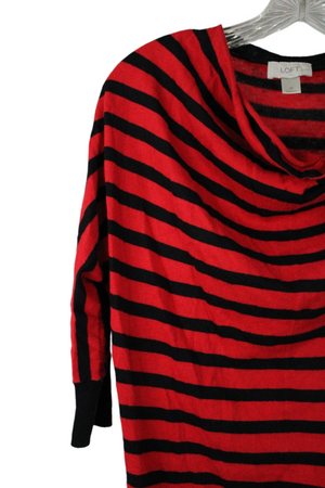 LOFT Red Black Striped Sweater | S Petite