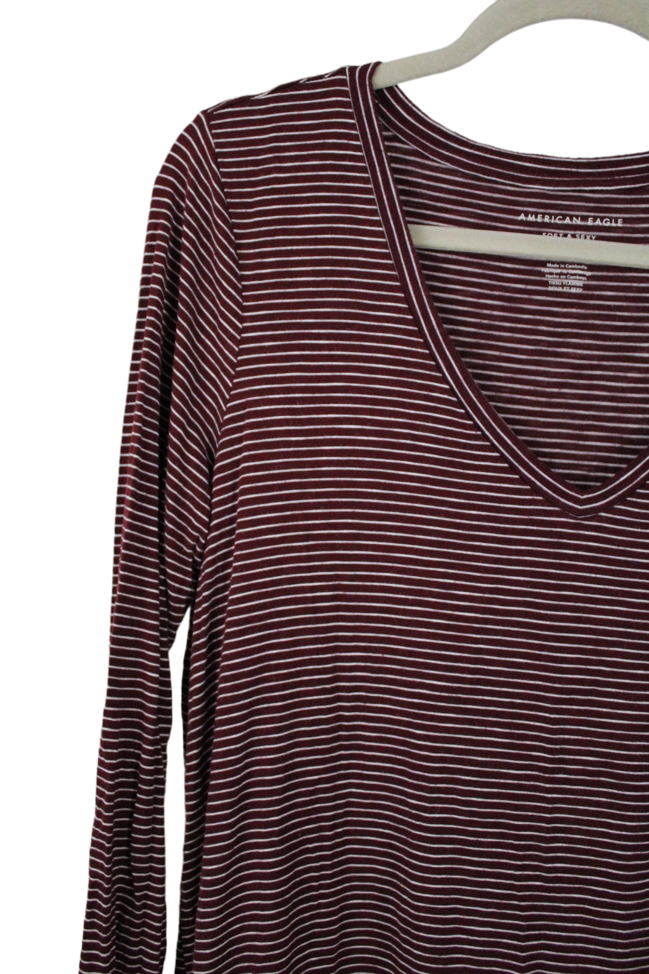 American Eagle Soft & Sexy Striped Maroon Shirt | L