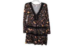 Xhilaration Black Floral Tiered Dress | M
