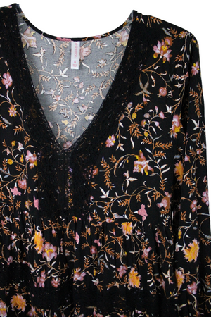 Xhilaration Black Floral Tiered Dress | M