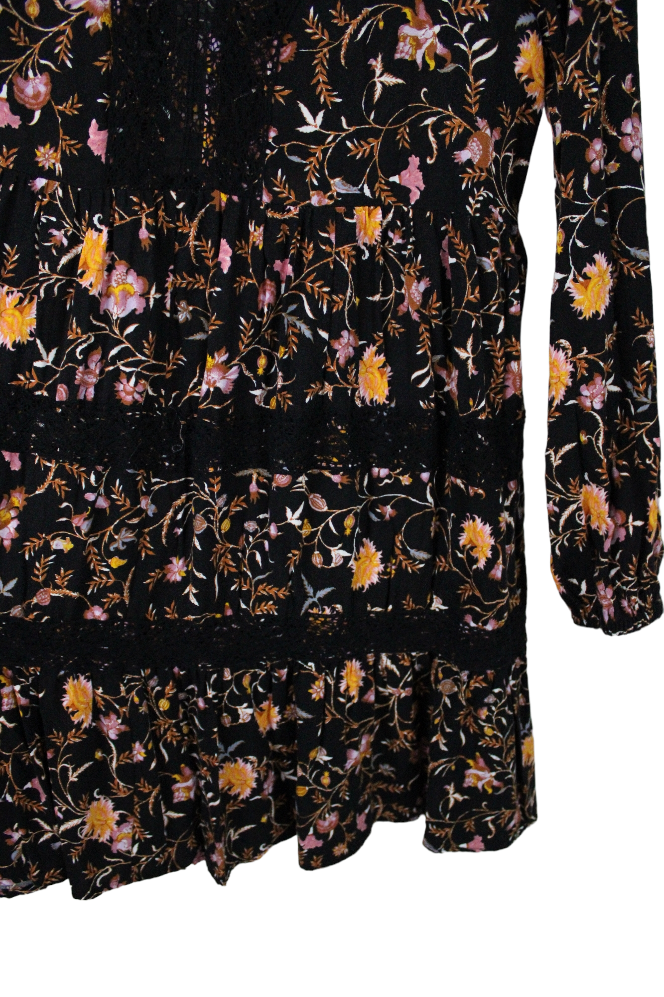 Xhilaration Black Floral Tiered Dress | M