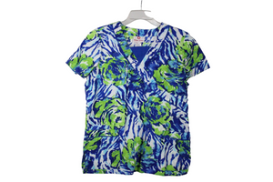 White Cross Blue Scrub Top | M